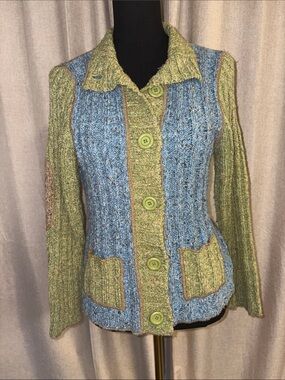 One Girl Who Blue and Green Knit Button-Up Blazer